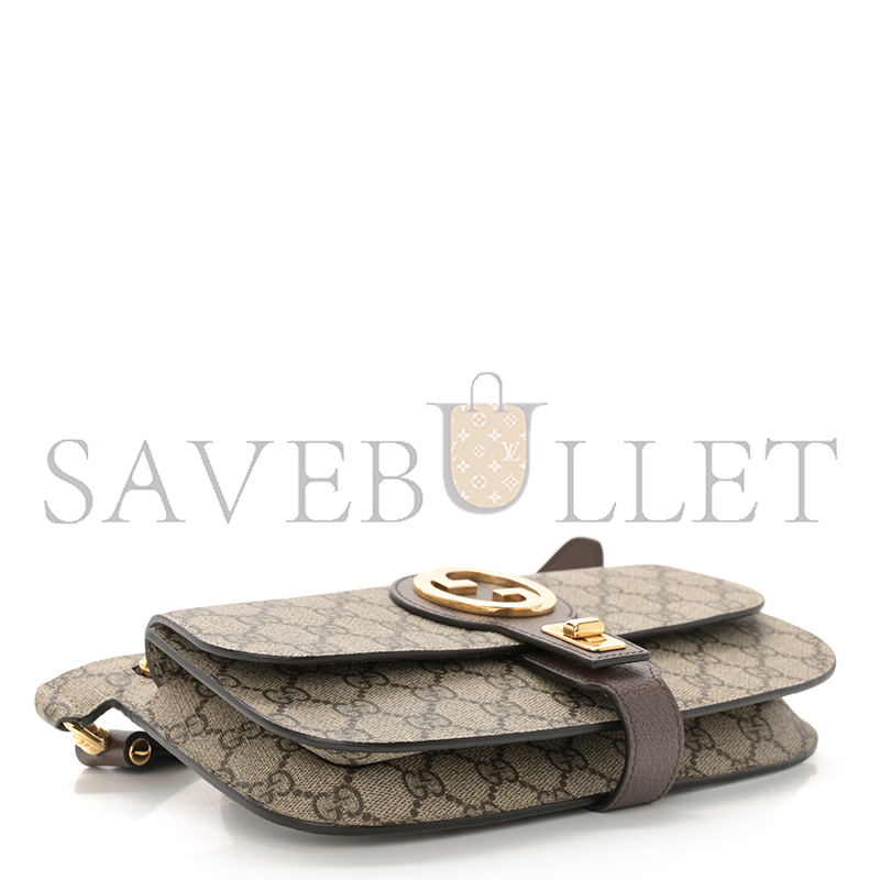 GUCCI GG SUPREME MONOGRAM TEXTURED DOLLAR CALFSKIN BLONDIE BELT BAG BEIGE EBONY NEW ACERO 718154 (24*5*4cm)